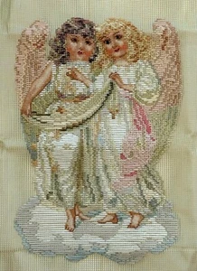 Pink Angels pillow/picture tramme needlepoint kit w/petit point 8" x 12.5" - Picture 1 of 4