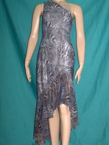 XS TADASHI Silver Gray Dress Cocktail One Shoulder Hi Lo Asym Hem Formal Sequin - Picture 1 of 1