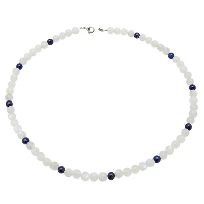 Collana In Pietra Di Luna E Lapis Lazuli In Argento 925, Collana Di Gemme, Donna - Immagine 1 di 4