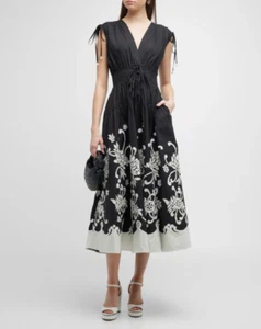 Derek Lam 10 Crosby Fatima Embroidered A-Line Midi Dress Black Women's Size 0 - Picture 1 of 24