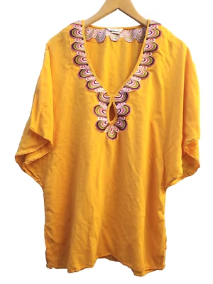 Trina Turk AMARILLO Bordado Kaftan Túnica Natación Cubierta Talla Pequeña Viscosa Foto 1 de 4
