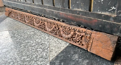 PANEL DE PUERTA/PARED TALLADO A MANO MINIBLE ANTIGUO FINO DE MADERA MACIZA VINTAGE DE 60 PULGADAS Foto 1 de 4