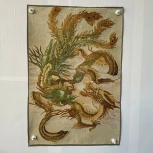 Old Chinese Silk Embroidery Painting Tang Ka Mural "Dragon Phoenix" 61589 - Picture 1 of 8