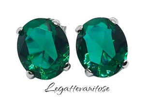 Orecchini Donna in Argento 925 con ZIRCONE VERDE SMERALDO. orecchini a lobo - Foto 1 di 10
