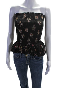 Blue Life Womens Black Floral Print Smocked Ruffle Strapless Blouse Top Size S - Picture 1 of 5