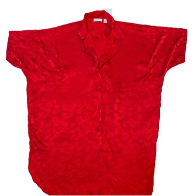 De Colección Lauren Rogers Camisón de Seda Rojo Rosa Camisa para Dormir Ligera con Botones Foto 1 de 4