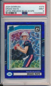2024 Donruss #379 Drake Maye Optic Rated Rookies Preview Blue Scope PSA 9 - Picture 1 of 2