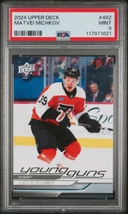 2024 UPPER DECK #492 MATVEI MICHKOV YOUNG GUNS RC ROOKIE PSA 9 - Picture 1 of 2