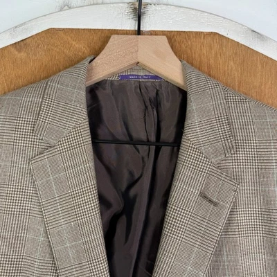 Ralph Lauren Purple Label Blazer Mens 44R Brown Prince of Wales Wool Silk Linen - Image 1 of 4