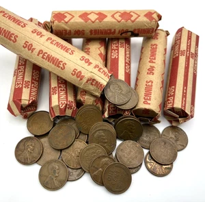 LOTE DE 400 CENTAVOS 8 ROLLOS CENTAVOS DE TRIGO LINCOLN CENTAVO P & D 1940 a 1958 rollos de cobre - Imagen 1 de 1