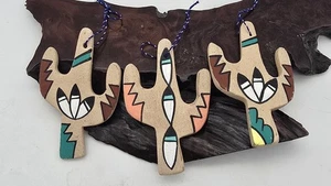 3 SOUTHWEST Clay Pottery CATUS CACTI Ornaments Handpainted - Picture 1 of 5