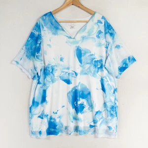 Susan Graver Printed Mesh Short-Sleeve Lined Top 2X Blue White Resort Cruise - Picture 1 of 9