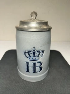 Vintage Steinzeug HB Hofbrauhaus München Bierstein handgefertigt Zinndeckel 0,25 L. - Bild 1 von 8