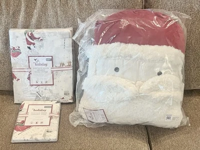 Capa de edredom Pottery Barn Kids Heritage branca Papai Noel dupla, farsa, travesseiro, Natal - Imagem 1 de 3