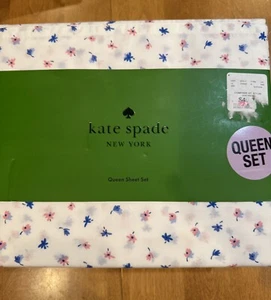 Juego de sábanas Kate Spade 4 piezas Queen 100 % algodón percal rosa azul flores nuevo con etiquetas - Imagen 1 de 3