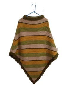 Vintage hand-knit pullover wool poncho handmade - Picture 1 of 2