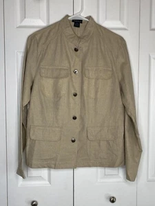 West End Linen Blend Jacket Blazer Women's Full Button Beige Pockets Ruching Med - Picture 1 of 4