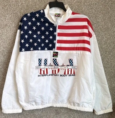 Vintage Surf Style USA Flag 1/4 Zip Pullover Windbreaker Jacket One Size - Image 1 of 4
