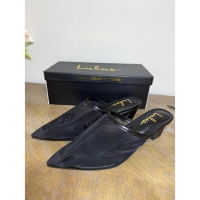 Tacones de mula Lulus Anniston negros de malla punta talla 8 nuevos en caja Foto 1 de 4