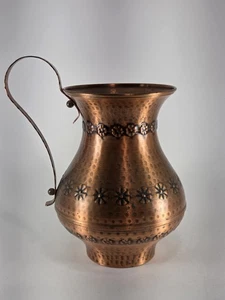 Vintage Copper Pitcher W/sunflowers 10.5" Massiv Kupfer Echt Handarbeit Hammered - Picture 1 of 8