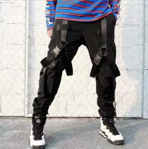 Men's Cargo Pants Pockets Straps Trousers Tactical Joggers Hip Hop Streetwear - Picture 1 of 7