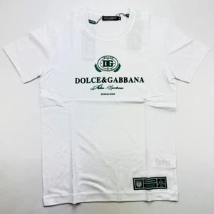 Dolce & Gabbana with Flocked Logo Print White Cotton T-Shirt Men - Picture 1 of 9