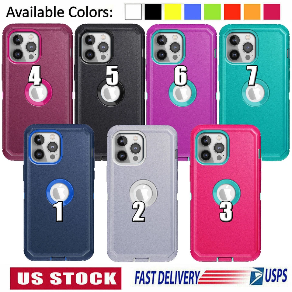 For iPhone 16 15 14 13 12 Pro Max 11 XR 8 Phone Case Heavy Duty Shockproof Cover - Image 1 of 4