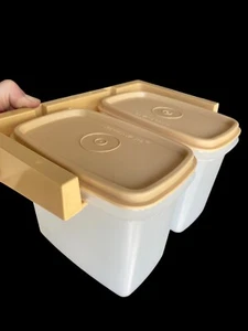 Contenedores de ahorro de estante Tupperware #1243 #1244 tapas doradas y estante de pared #1420 - Imagen 1 de 11