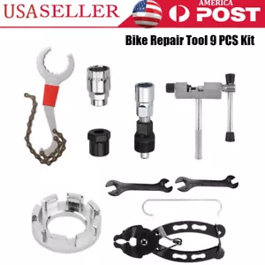 9Pcs Bike Repair Tool Kit Crank Chain Cutter Extractor Bracket Freewheel Puller - Picture 1 of 19