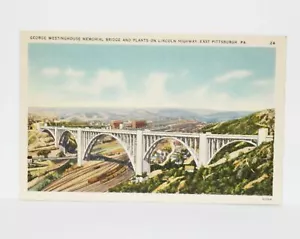 Postal de lino vintage George Westinghouse Bridge East Pittsburgh PA Lincoln hwy - Imagen 1 de 2