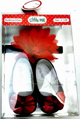 LITTLE ME Faux Patent Leather Dress Shoes Baby Girl 6-12M Slip On & Headband NEW - Image 1 of 4