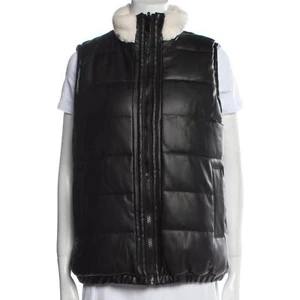 NWOT Rebecca Minkoff Black Vegan Leather Sherpa Wool Reversible Vest Jacket L - Picture 1 of 7