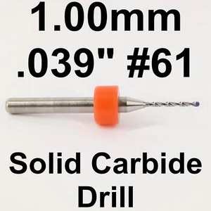 1.00mm .039" #61 Solid Carbide Drill Bits 1,5,10 or 50 Pcs. With 1/8" Shanks LU - Picture 1 of 5