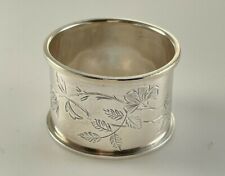 800 Silver Round Napkin Ring with Floral Design and Monogram