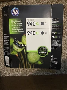 Twin Pack Genuine HP Hewlett Packard Officejet Ink Black 940XL New 3/2017 - Picture 1 of 3