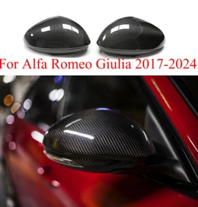 Dry Carbon Fiber Side Mirror Cover Caps Add-on For Alfa Romeo Giulia 2017-2024 - Foto 1 di 6