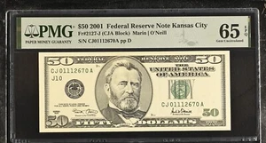 2001 $50 Federal Reserve Note Fr-2127-J Kansas City PMG65 Gem EPQ - Picture 1 of 2