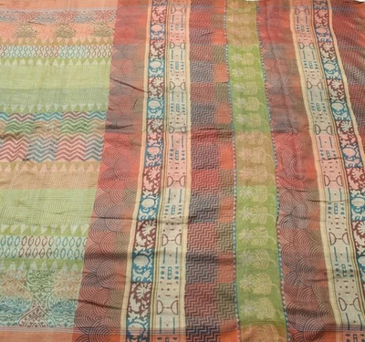 Tela de sari estampada a mano 100 % lana pura multicolor de colección Sushila Foto 1 de 4