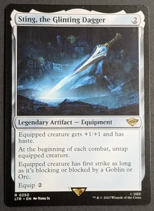 Magic The Gathering - 1x Sting the Glinting Dagger - Paquete casi nuevo fresco - LOTR: Tales of Middle Earth - Imagen 1 de 8