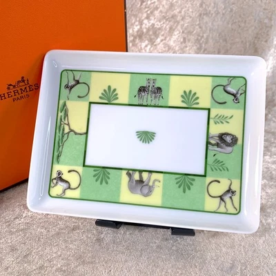 Hermes Paris Bandeja Rectangular Plato de Sushi África Verde Porcelana Vajilla con Bo Foto 1 de 4