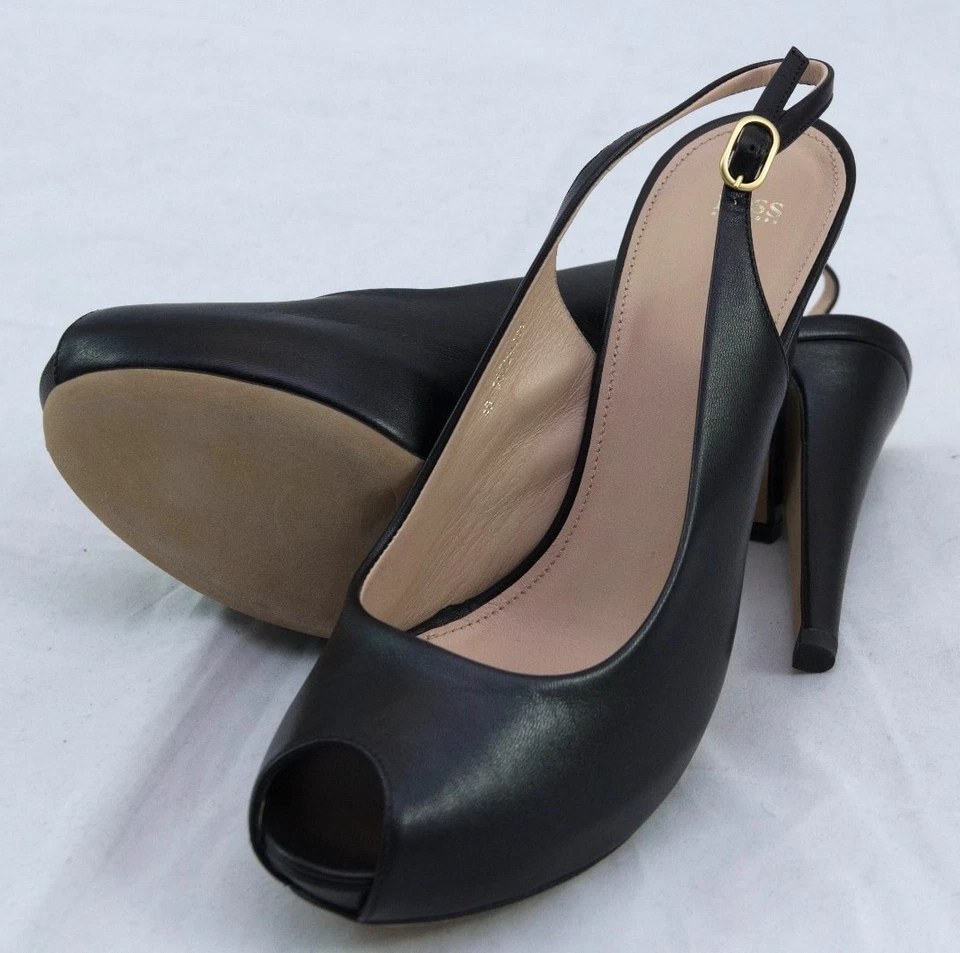 Hugo Boss Black "Nicoba" High Leather Slingback Heels sz 10 $345 Made in Italy Foto 1 de 1