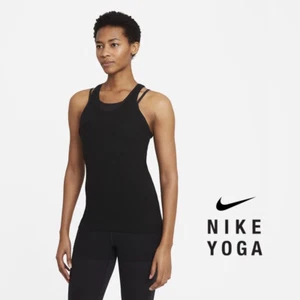 Nike Yoga Womens Dri-FIT Ribbed Tank Top Fitted Gym Training Black size S M - Picture 1 of 5