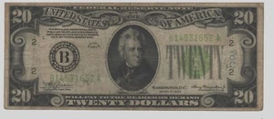 1934 20 Dollar Bill - Lime Green - NEW YORK B14531652A NEAT SERIAL #123456 - Picture 1 of 2