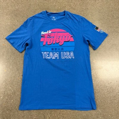 Team USA Mens Road to Tokyo Olympic Shirt Blue USA Flag Rings Tee Synthwave - M - Image 1 of 4