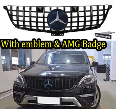 Grill W/emblem For Mercedes Benz W166 ML-CLASS 2012-2015 GT R Grille Black Mesh - Image 1 of 4