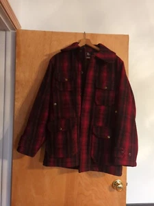 Cappotto da caccia vintage Woolrich Mackinaw uomo 36 bufalo quadri rosso bottoni - Foto 1 di 11
