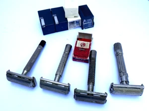 Lot of 4 Vintage Gillette Safety Razors Adjustable Fatboy & Thin Razor & Blades - Picture 1 of 18