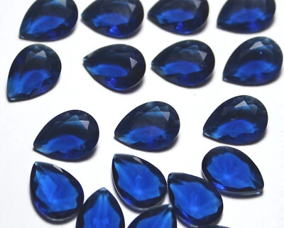 10 PCS Lab Created Blue Sapphire Healing Crystal Faceted Pear Energy and Clarity - Image 1 of 4