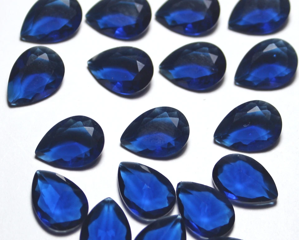 10 PCS Lab Created Blue Sapphire Healing Crystal Faceted Pear Energy and Clarity - Image 1 of 4