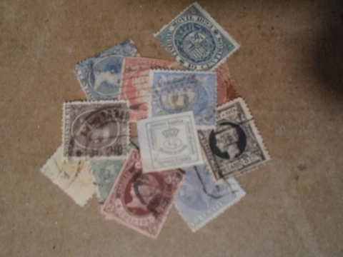 Collection lot 12 different very old definitive stamps of Spain - all pre 1900 Cover